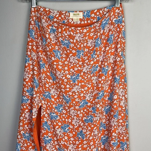 Anthropologie Maeve The Lille Side Slit Midi Skirt Size 6 Lined Orange Viscose - Picture 3 of 16